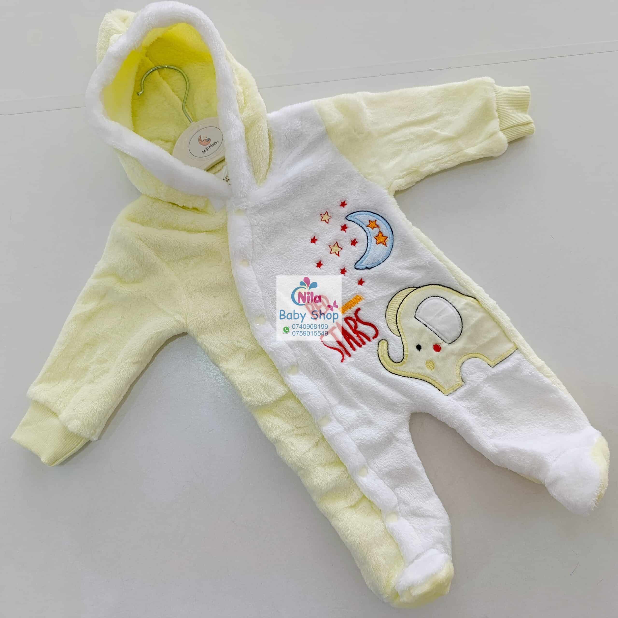 Baby Fleece Hooded Jumpsuit with Elephant Print – Cozy Winter Romper for Newborns - Image 6
