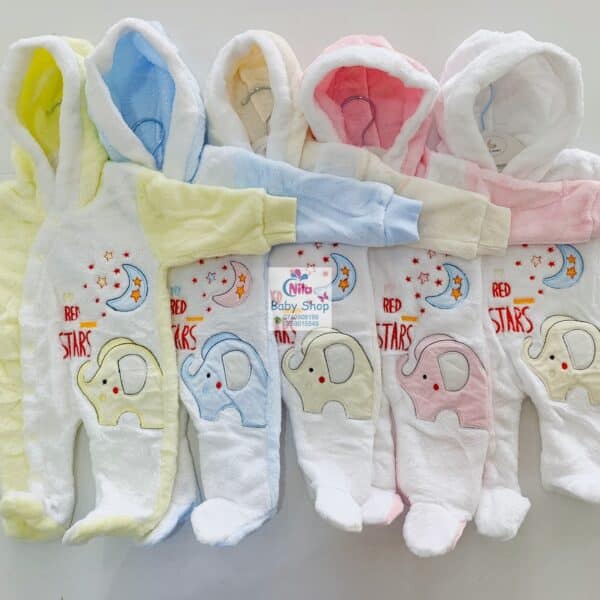 Baby Fleece Hooded Jumpsuit with Elephant Print – Cozy Winter Romper for Newborns - Image 7