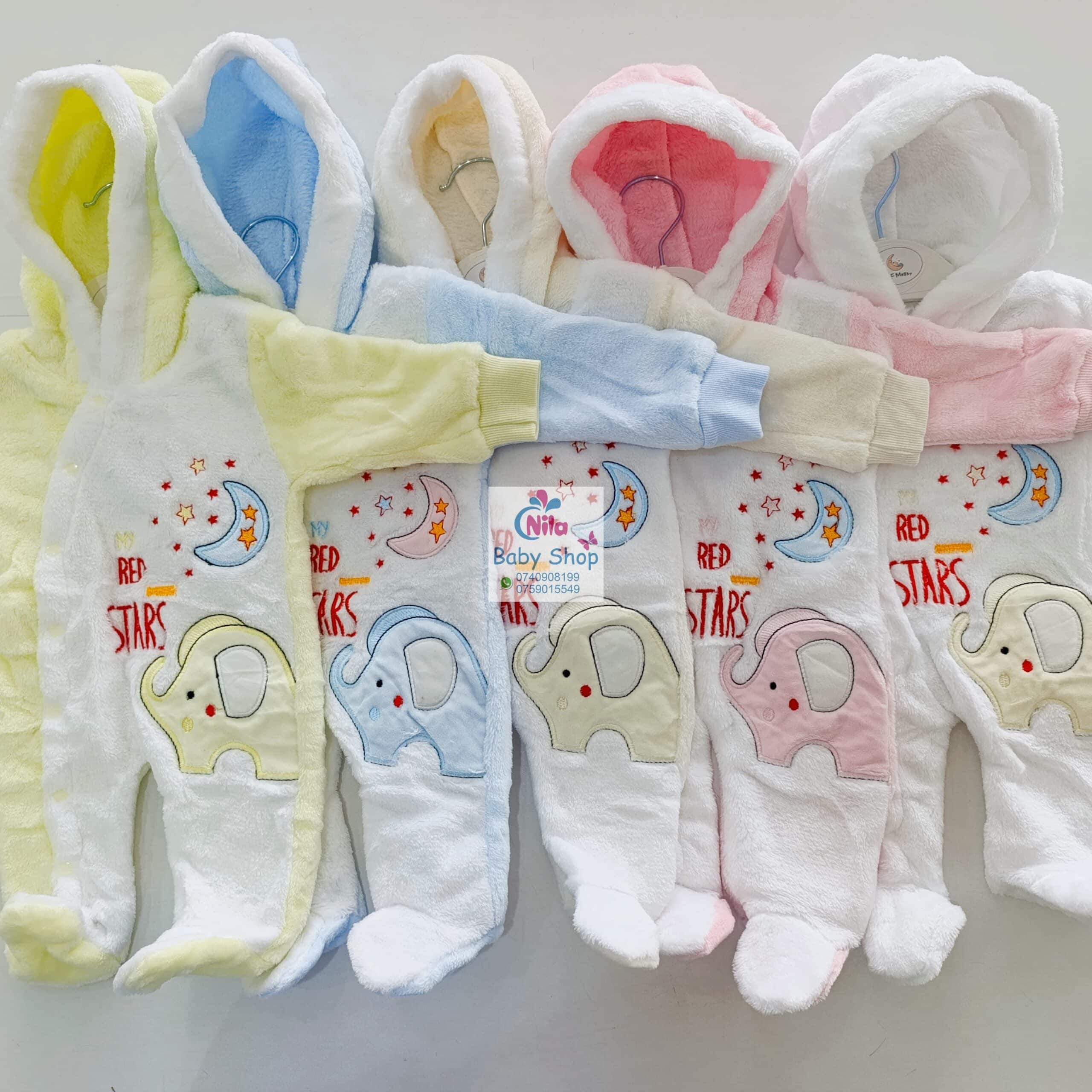 Baby Fleece Hooded Jumpsuit with Elephant Print – Cozy Winter Romper for Newborns - Image 7