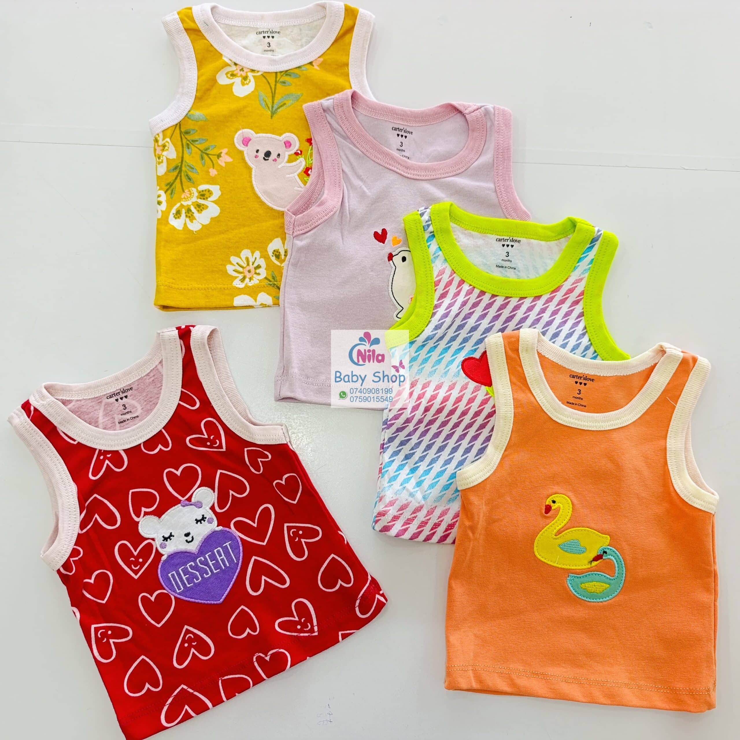 Carter’s Unisex Baby Cotton Sleeveless Vest Set – 5-Pack Printed Singlets - Image 3