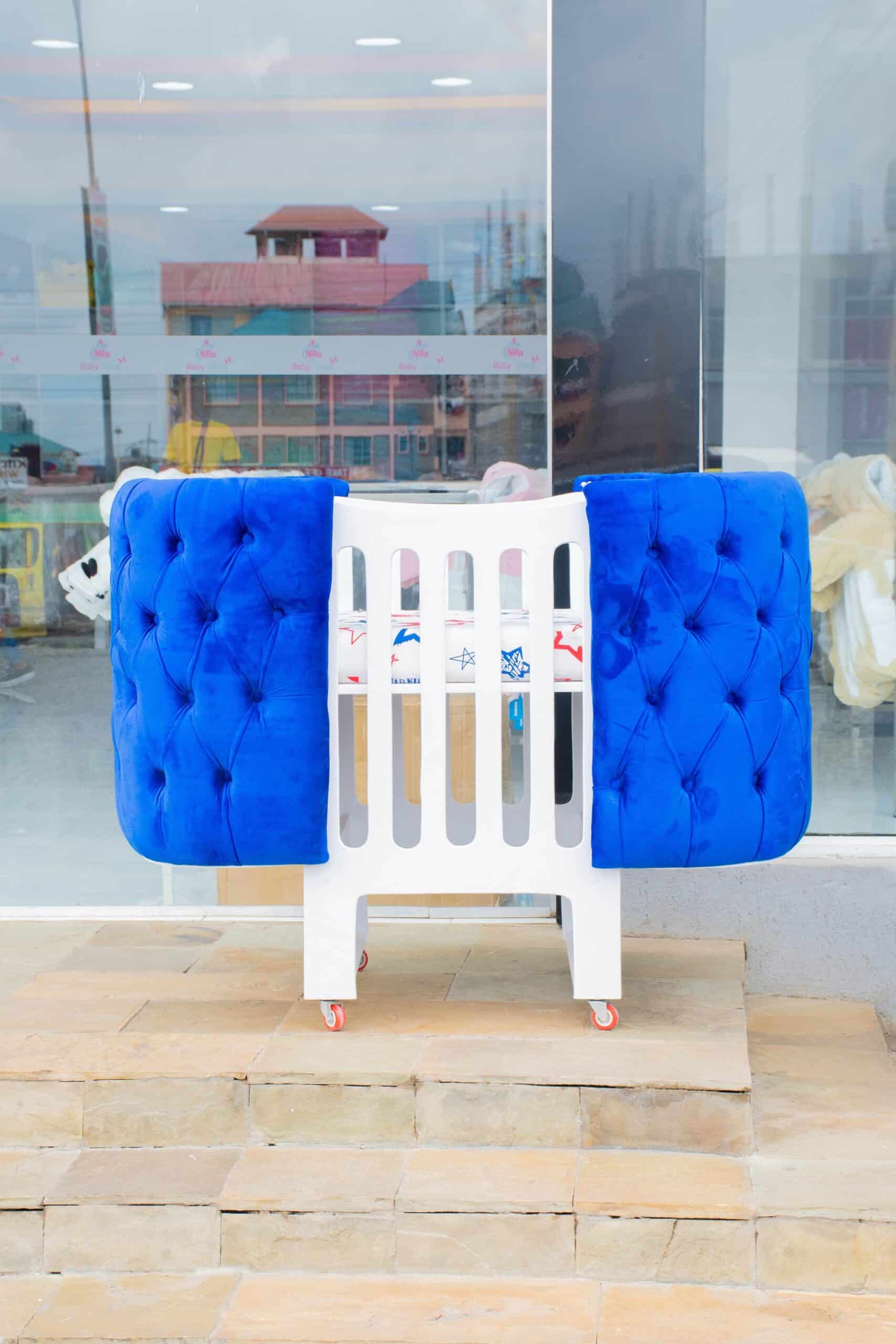 Elegant Designer Baby Cot with Satin-Cushioned Panels and Canopy Drape - Image 10