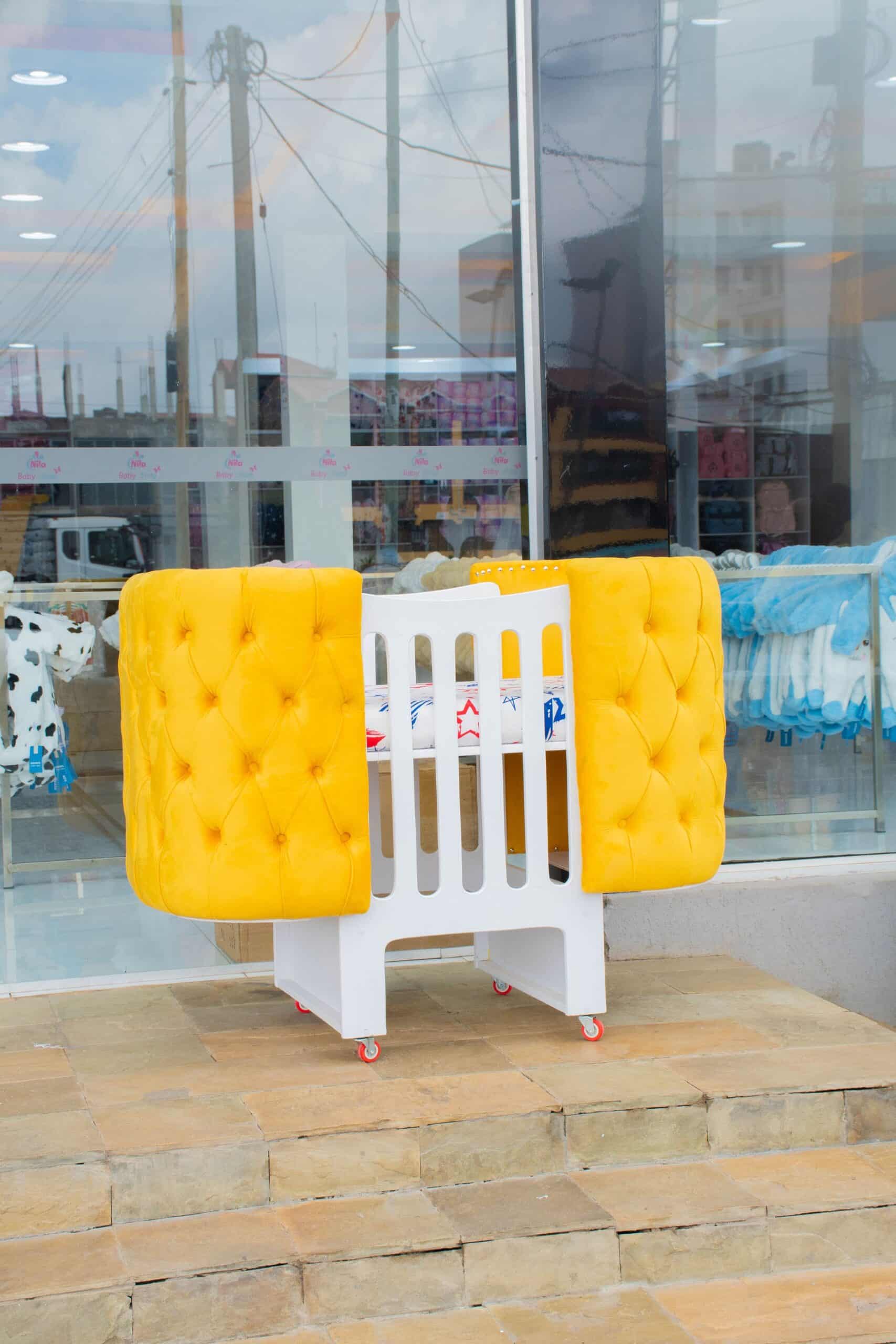 Elegant Designer Baby Cot with Satin-Cushioned Panels and Canopy Drape - Image 9