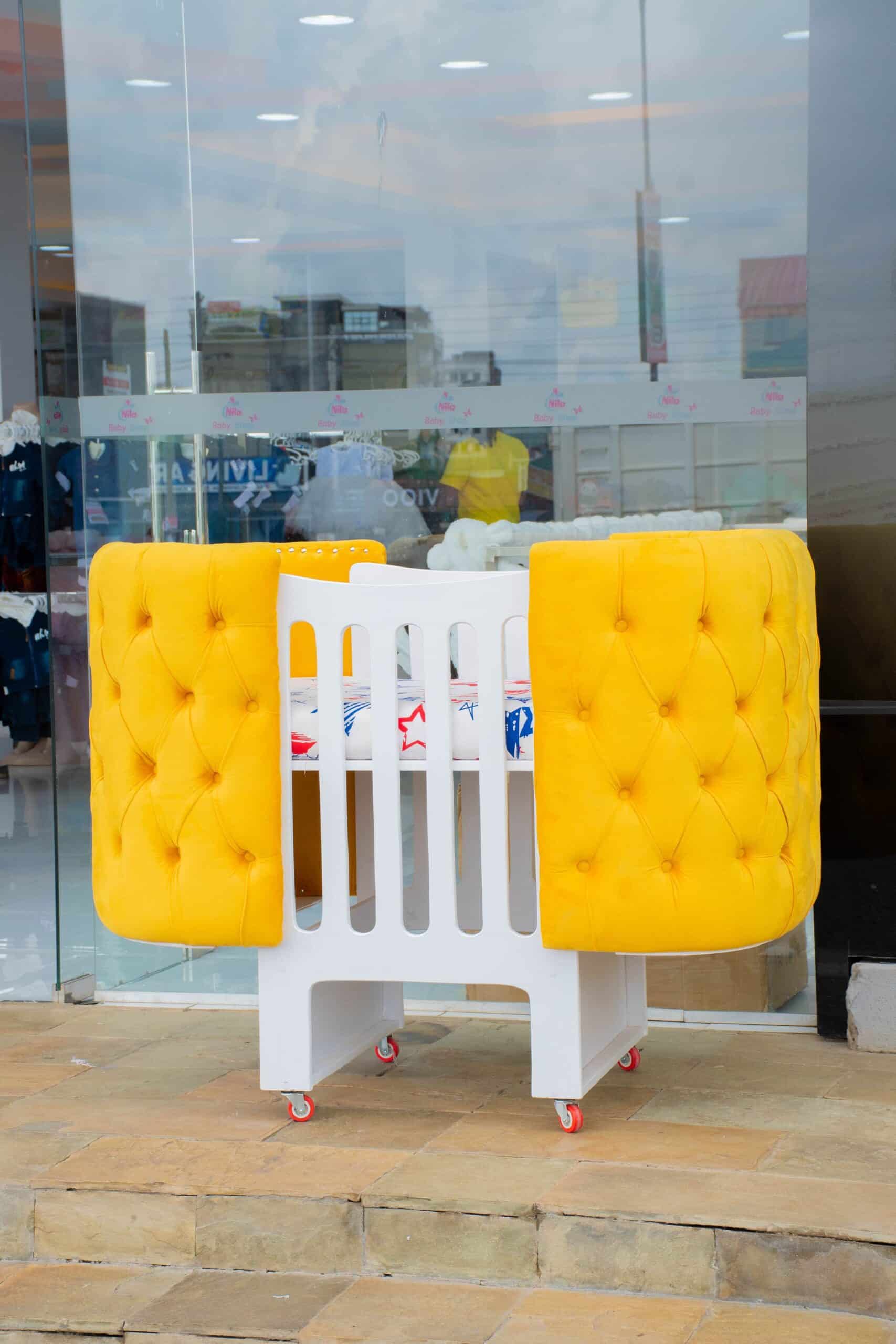 Elegant Designer Baby Cot with Satin-Cushioned Panels and Canopy Drape - Image 8