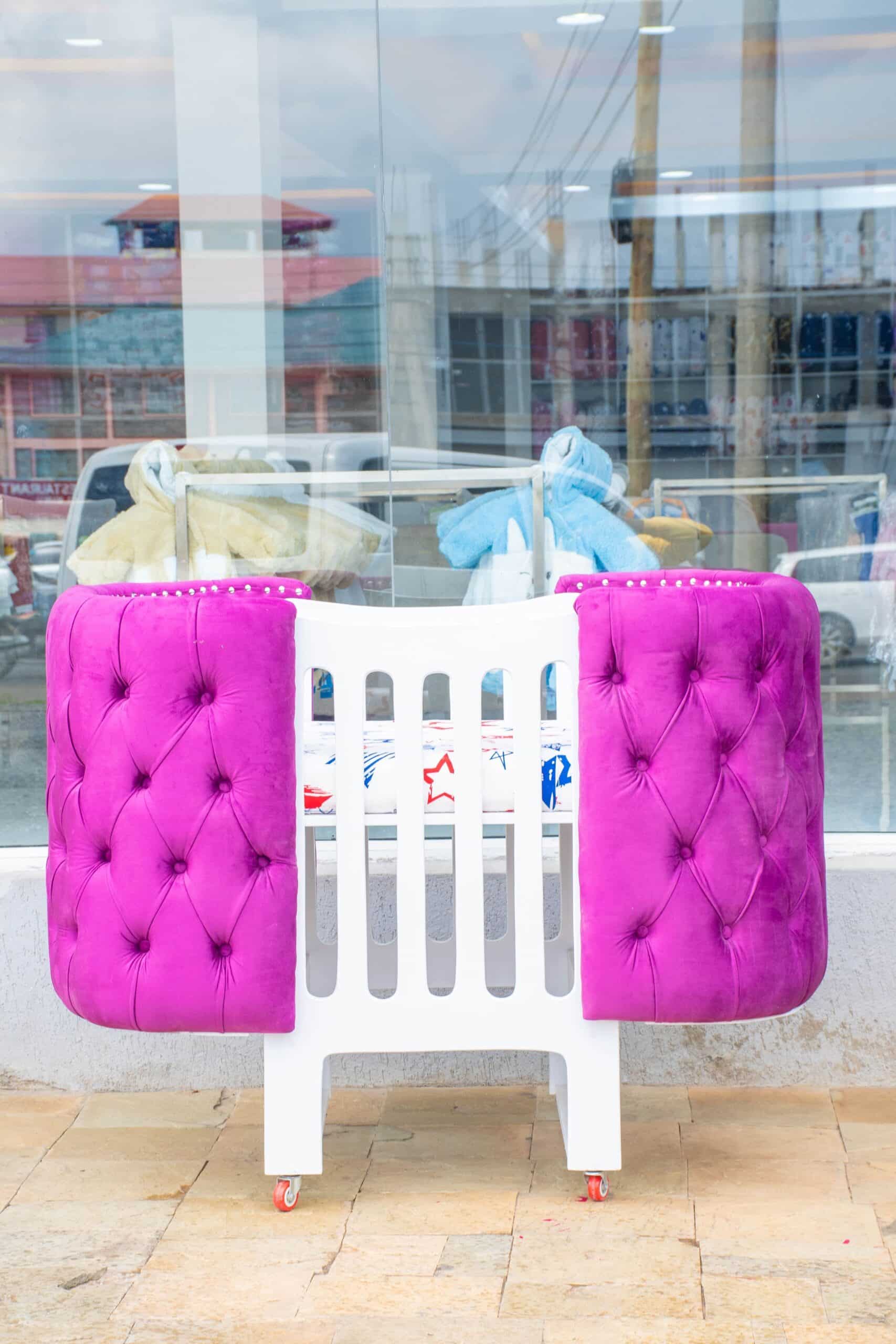 Elegant Designer Baby Cot with Satin-Cushioned Panels and Canopy Drape - Image 3