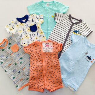Baby Boy 3-Piece Short Sleeve Romper Set – Soft Cotton Printed Onesies (0–12 Months)