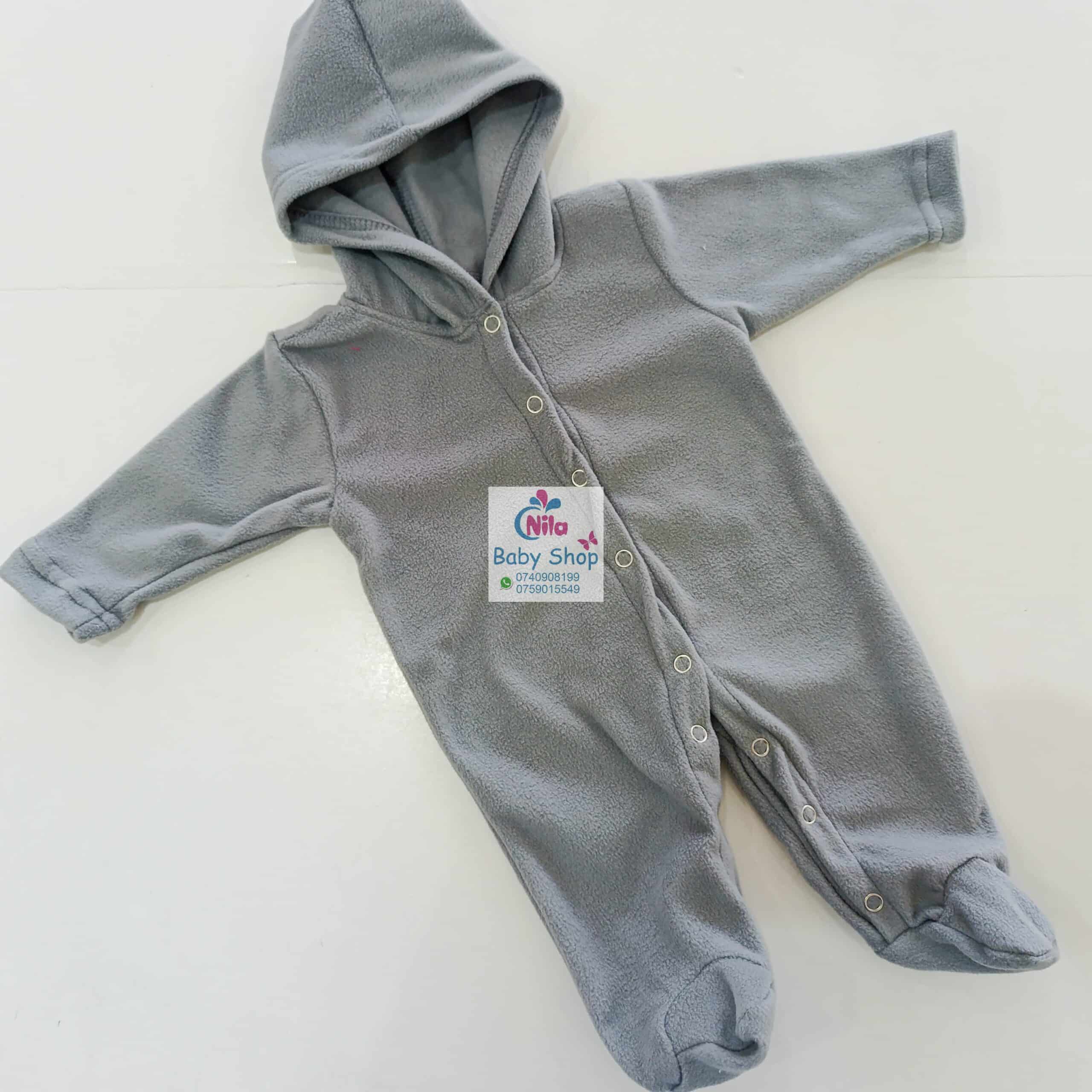 Cozy Fleece Baby Romper with Hood Warm Footed Jumpsuit with Snap Buttons
