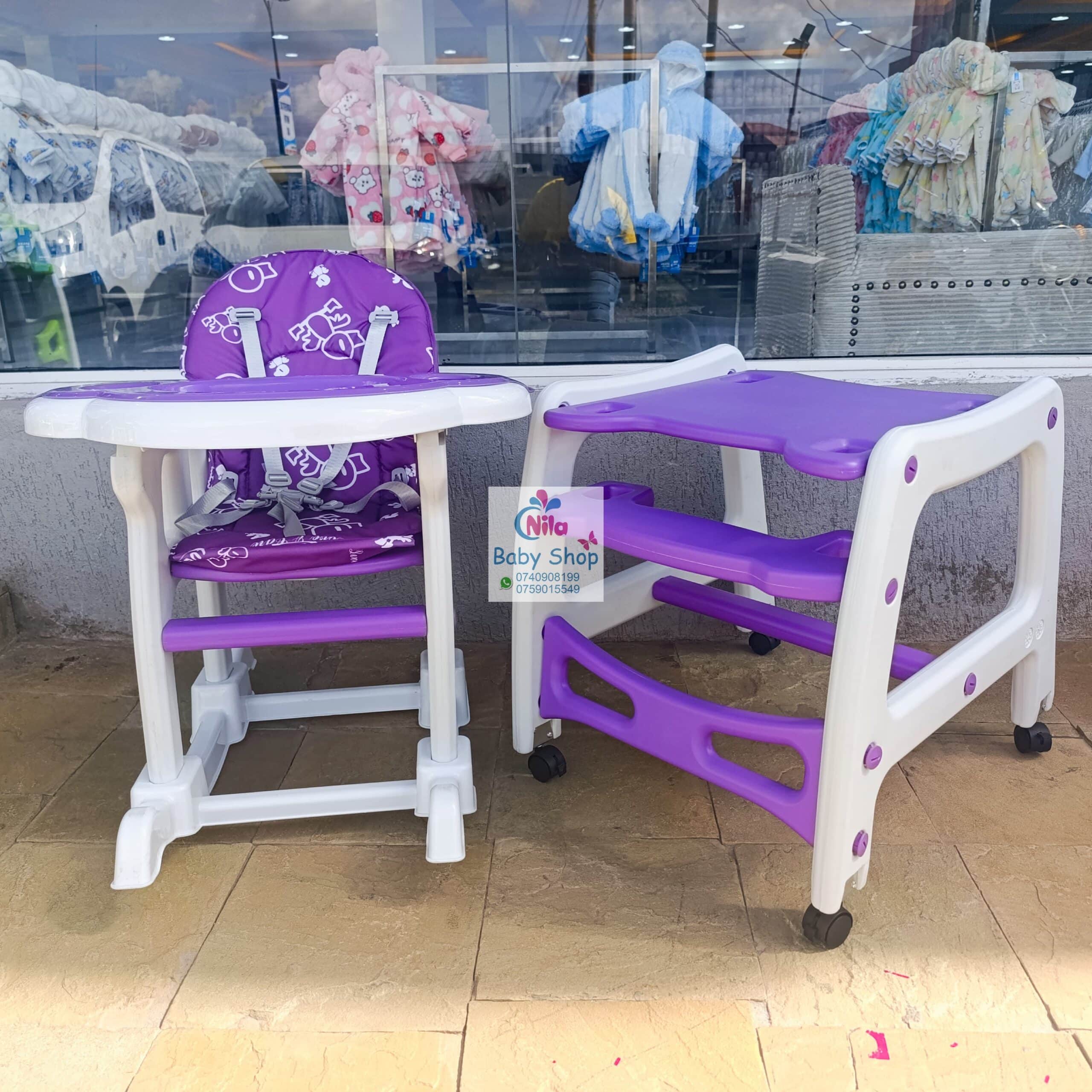 Multi-Function Baby Feeding Chair & Toddler Table Set with Safety Harness and Wheels - Image 5