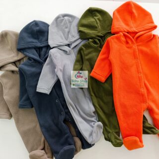 Cozy Fleece Baby Romper with Hood Warm Footed Jumpsuit with Snap Buttons