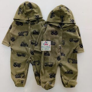 Baby Fleece Hooded Sleepsuit – Soft Footed Romper for Newborns & Infants - Green