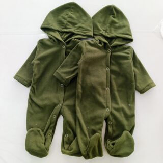 Cozy Fleece Baby Romper with Hood Warm Footed Jumpsuit with Snap Buttons - Green