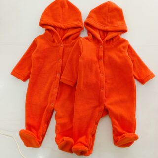 Cozy Fleece Baby Romper with Hood Warm Footed Jumpsuit with Snap Buttons - orange