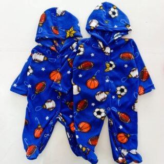 Baby Fleece Hooded Sleepsuit – Soft Footed Romper for Newborns & Infants - Navy blue