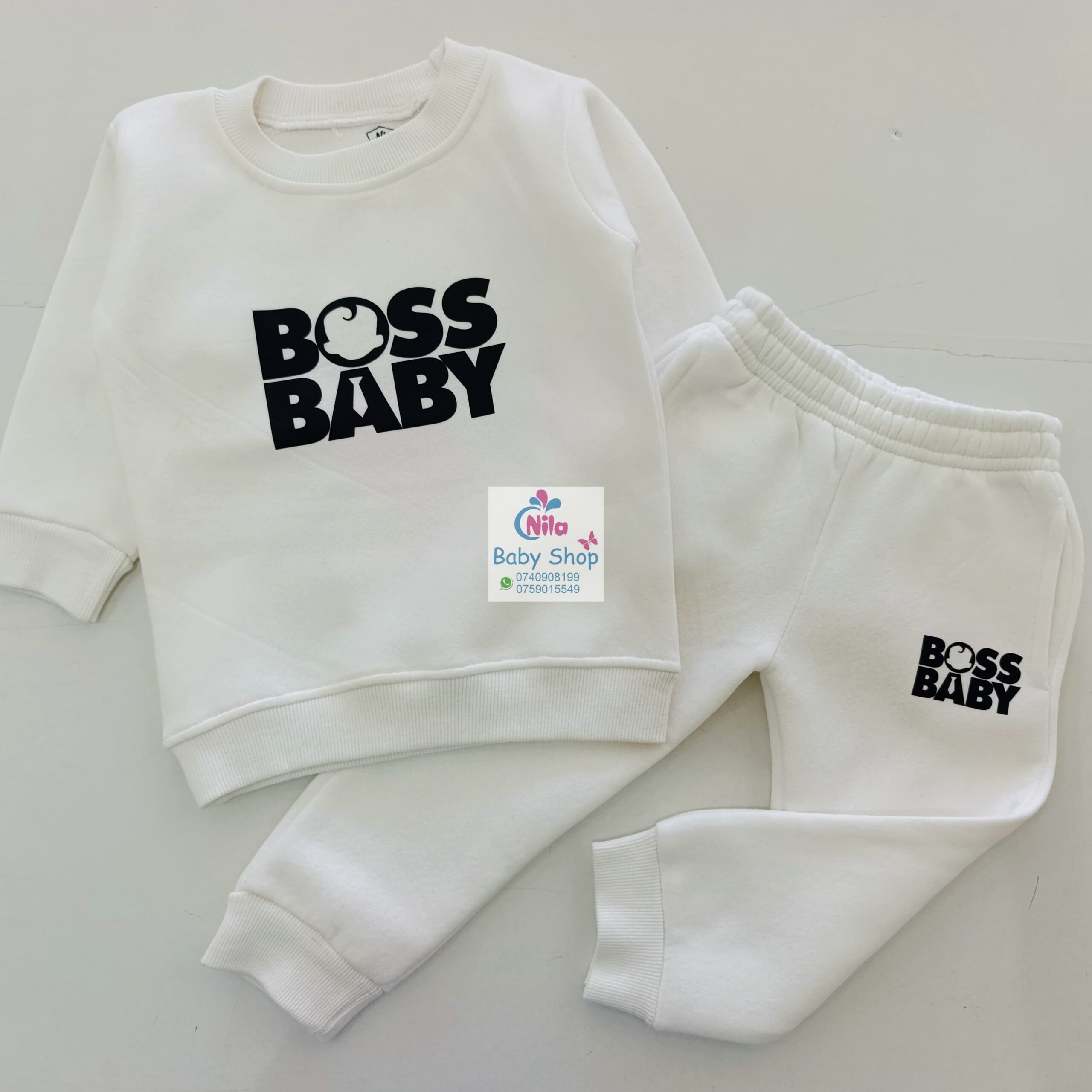 Kids' Letter Print Trendy Round Neck Long Sleeve Pullover Top & Pants Set - Image 11