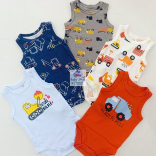 Baby Boy Sleeveless Bodysuit Set – 5 Pack Cotton Rompers with Fun Prints & Patterns