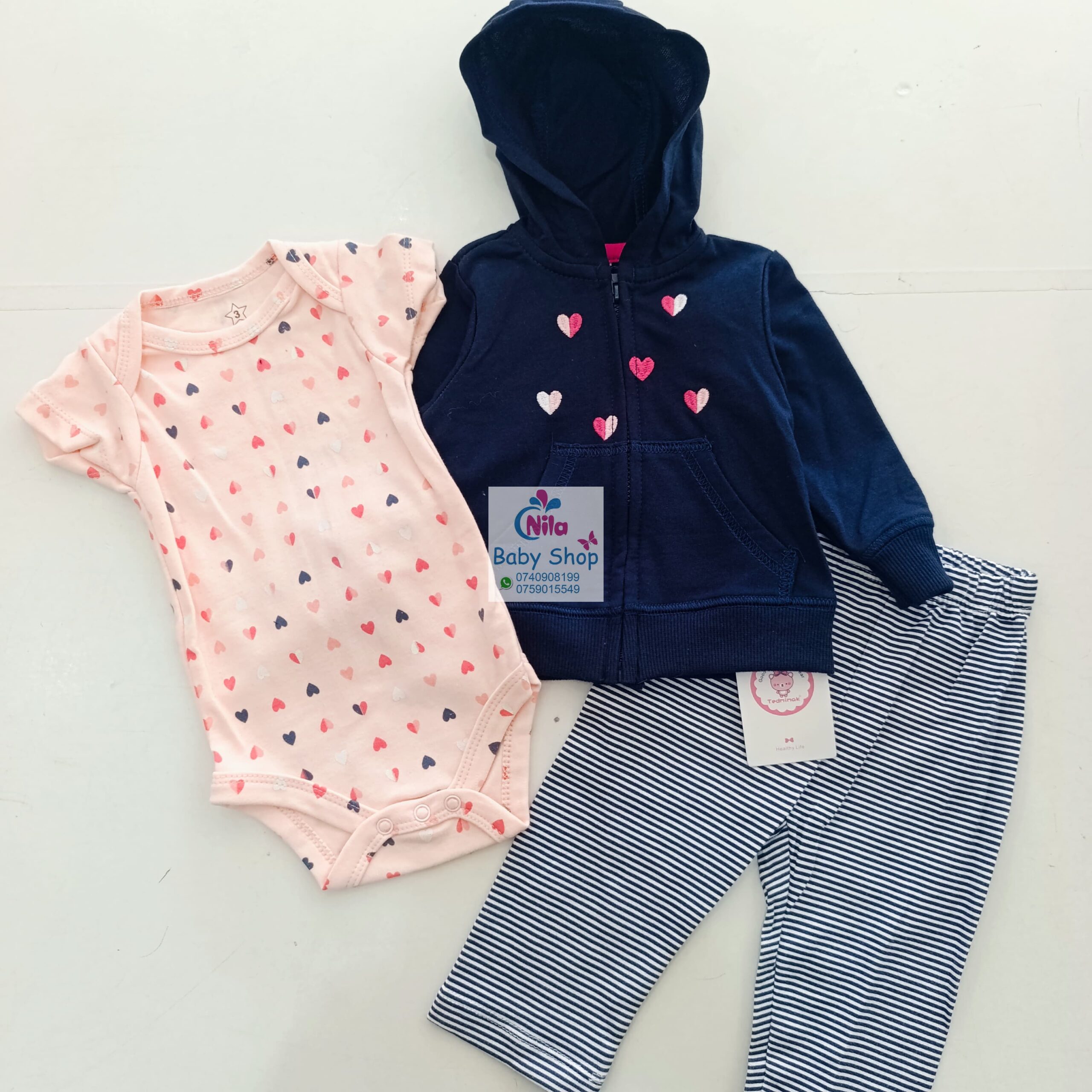 Baby 3-Piece Outfit Set – Hooded Jacket, Bodysuit & Jogger Pants - Image 4