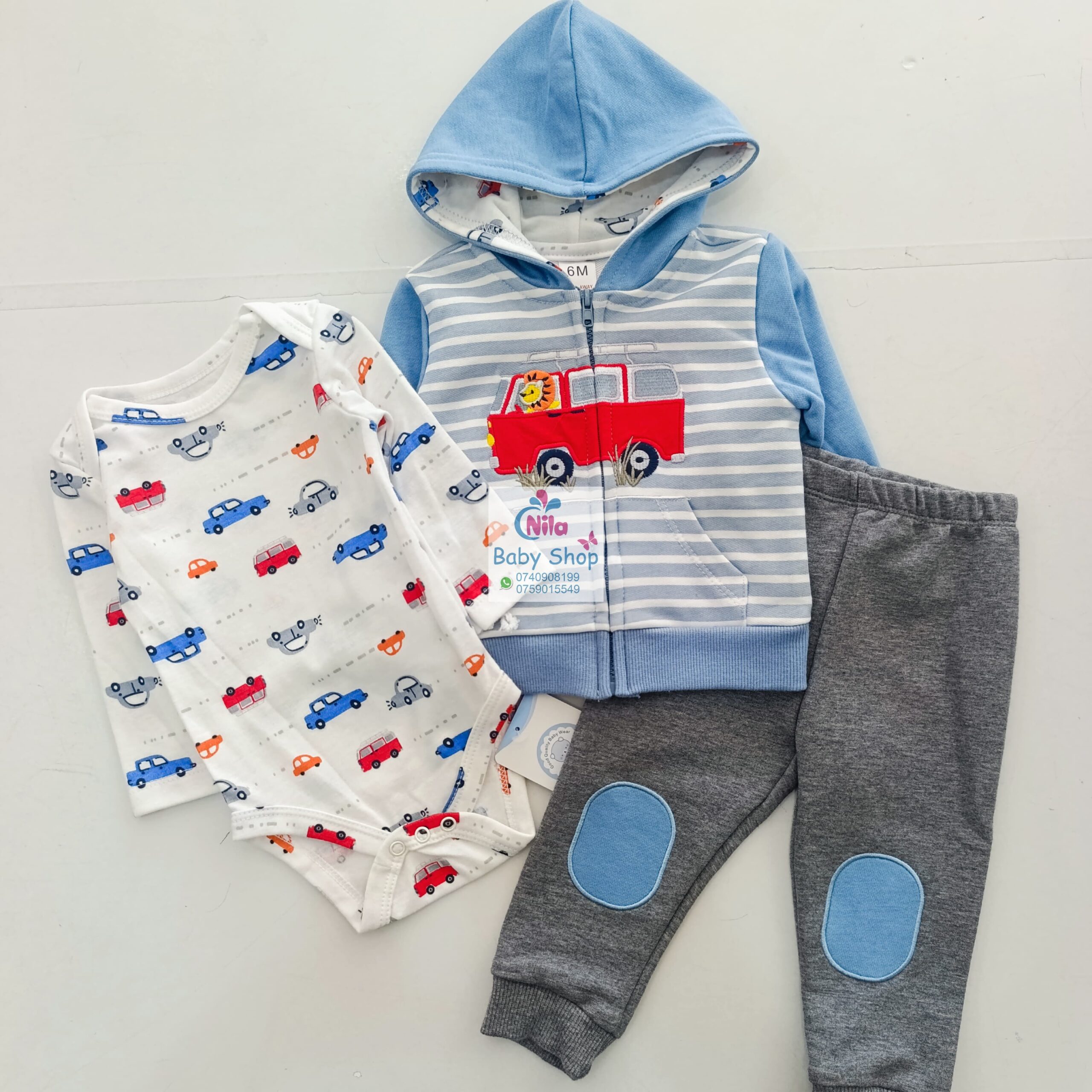 Baby 3-Piece Outfit Set – Hooded Jacket, Bodysuit & Jogger Pants - Image 3