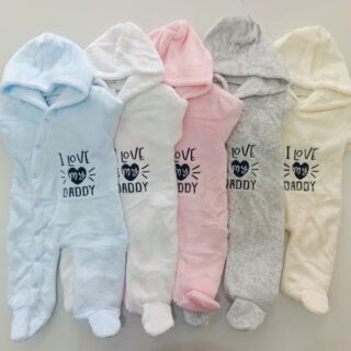 Baby Fleece Hooded Romper – “I Love My Daddy” Soft Warm Onesie for Newborns & Infants