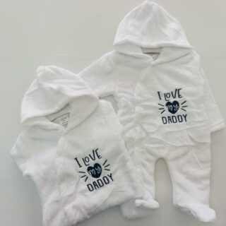 Baby Fleece Hooded Romper – “I Love My Daddy” Soft Warm Onesie for Newborns & Infants - White