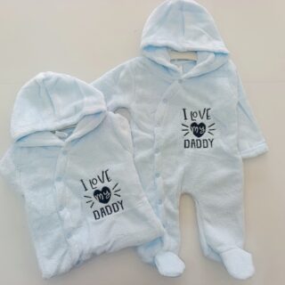 Baby Fleece Hooded Romper – “I Love My Daddy” Soft Warm Onesie for Newborns & Infants - Blue