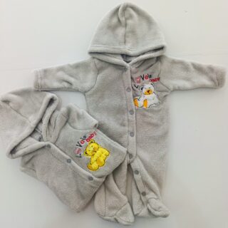 Thick Fleece Jumpsuit Warm Hooded Newborn Baby Bear Onesie Footie Romper