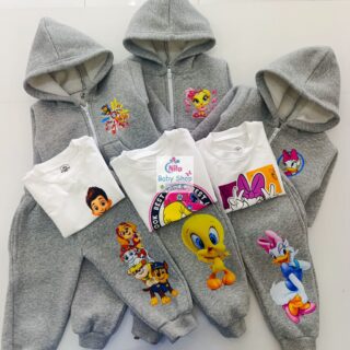 Kids Dark Grey Cartoon Jogger Set – Premium Hoodie Tracksuit