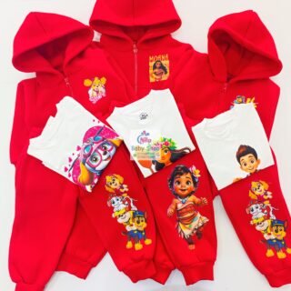 Kids Red Cartoon Hoodie Tracksuit – Warm 2-Piece Outfit Set