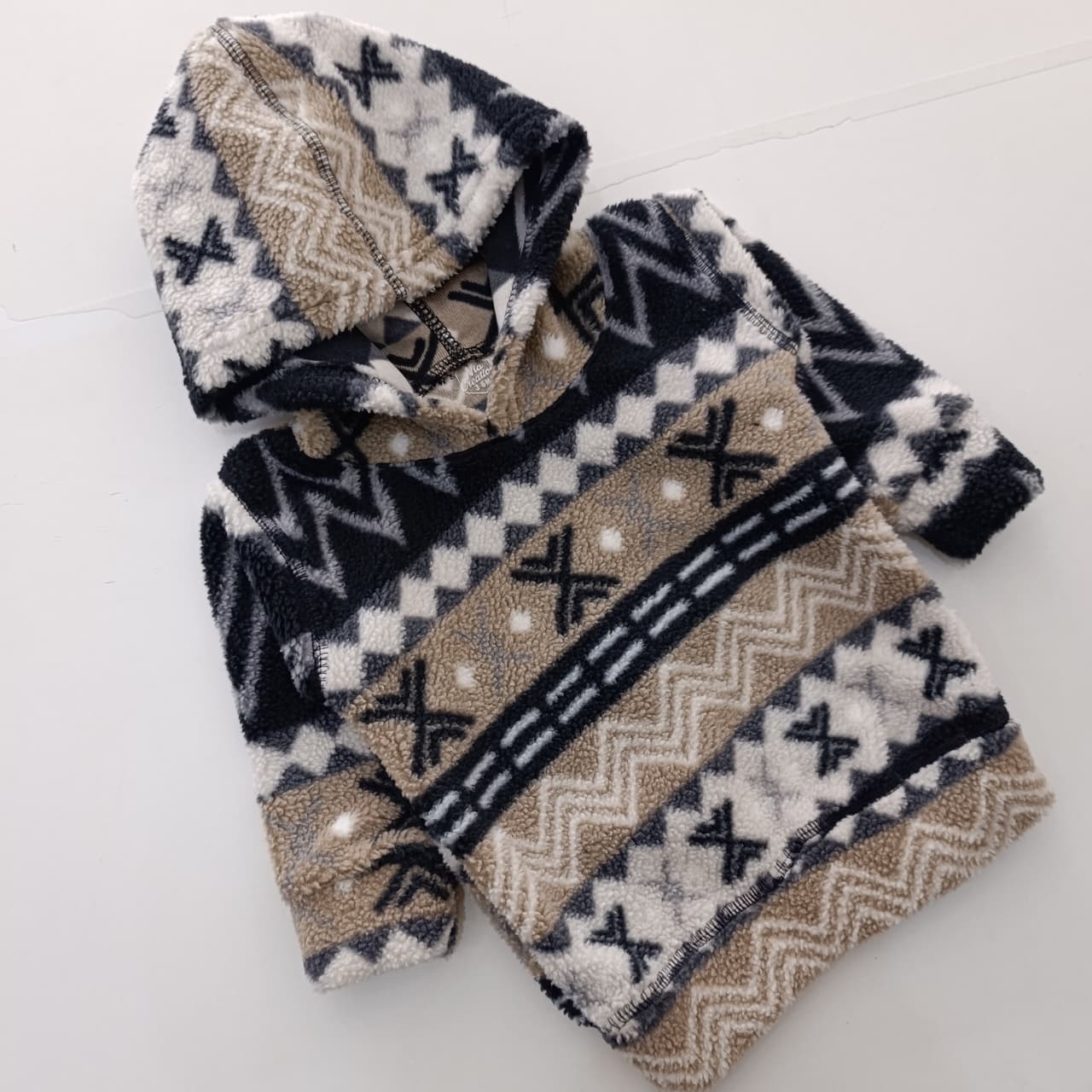 Kids Unisex Nordic Pattern Sherpa Fleece Hoodie | Soft Warm Winter Pullover - Image 2