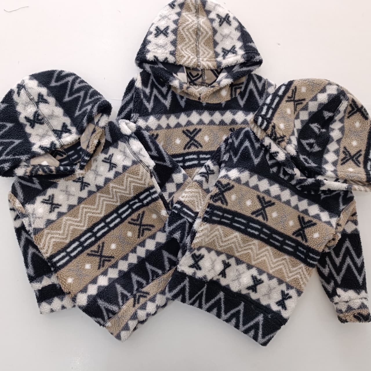 Kids Unisex Nordic Pattern Sherpa Fleece Hoodie | Soft Warm Winter Pullover