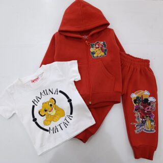 Premium Cartoon Kids 3-Piece Outfit - Printed Zip Hoodie, Joggers & Tee