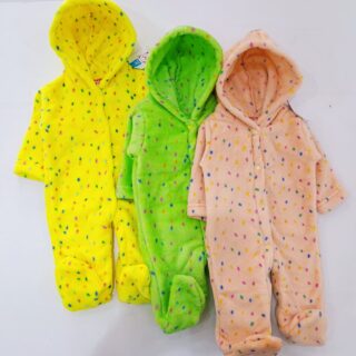 Baby Fleece Hooded Romper with Covered Feet | Soft & Warm Baby Jumpsuit