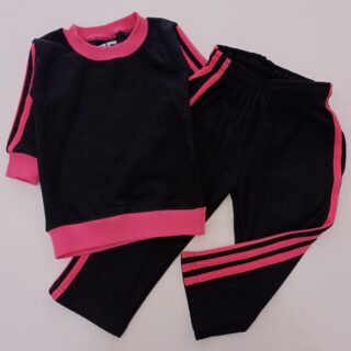 Kids Two-Tone Striped Tracksuit Set - Crewneck Sweatshirt & Joggers
