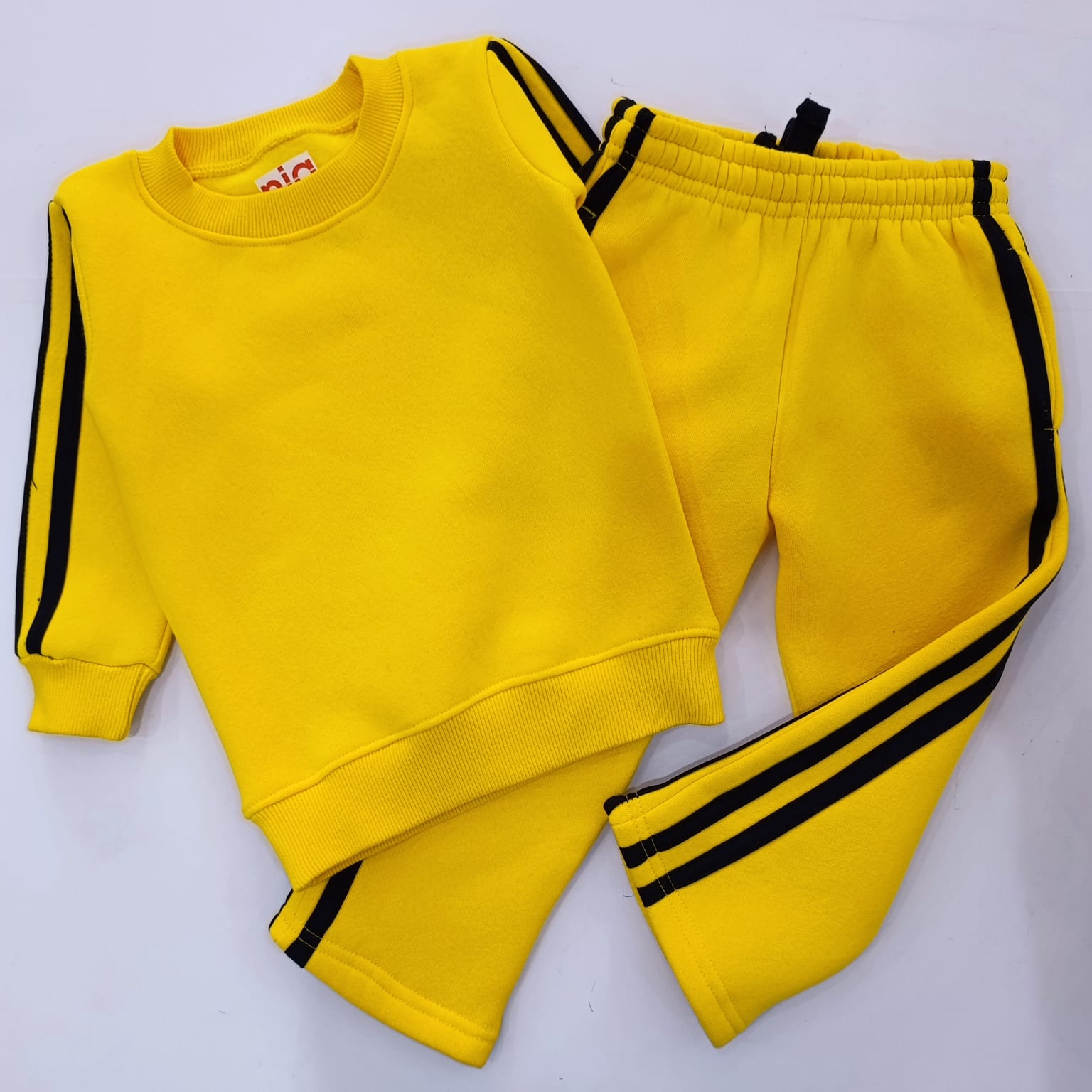 Kids Yellow & Black Striped Sweatshirt and Joggers Tracksuit Set - Image 2