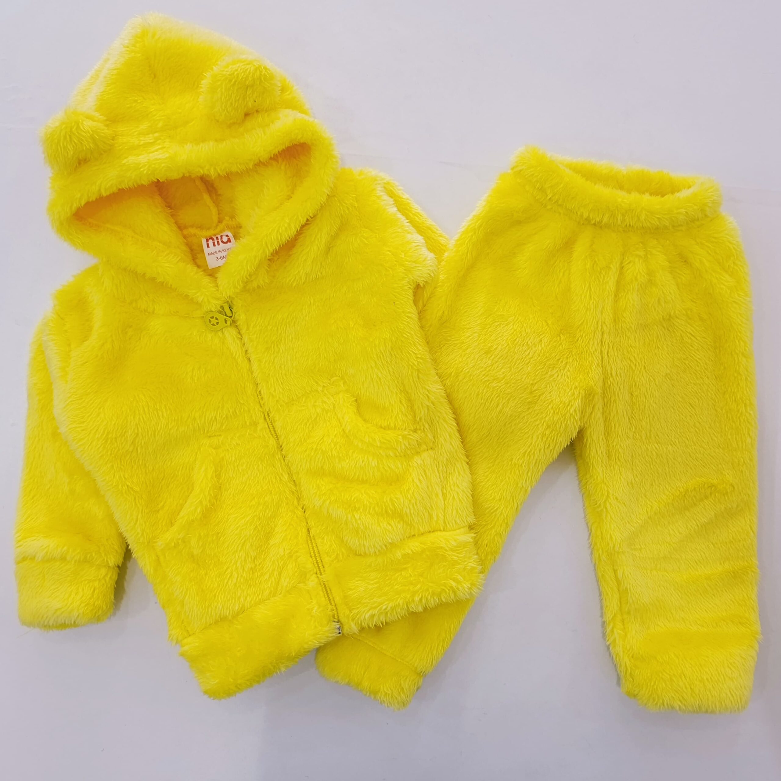 Baby Fluffy Fleece Hooded Jacket & Trouser Set – Soft & Warm 2-Piece Outfit