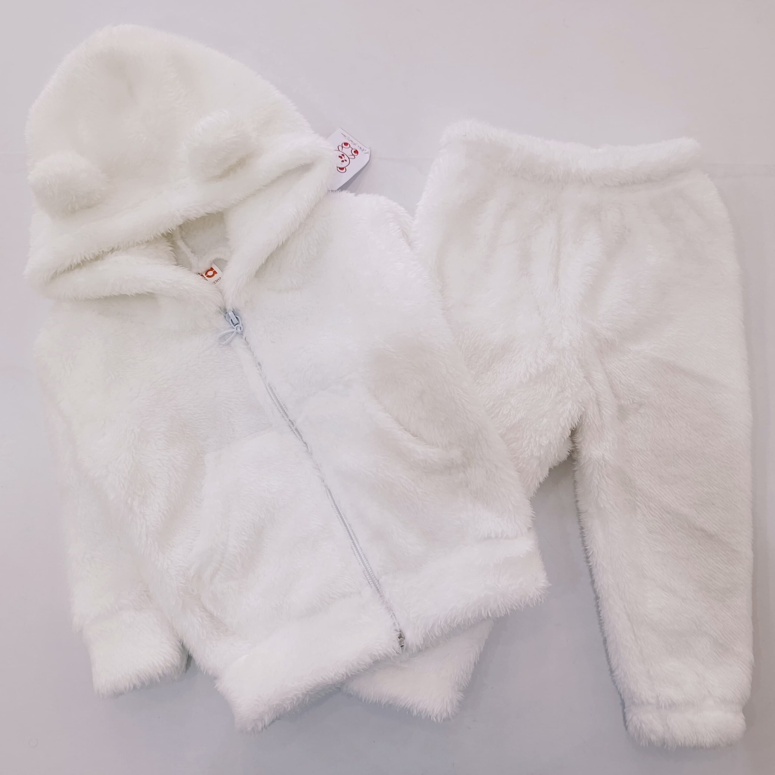Baby Fluffy Fleece Hooded Jacket & Trouser Set – Soft & Warm 2-Piece Outfit - Image 2